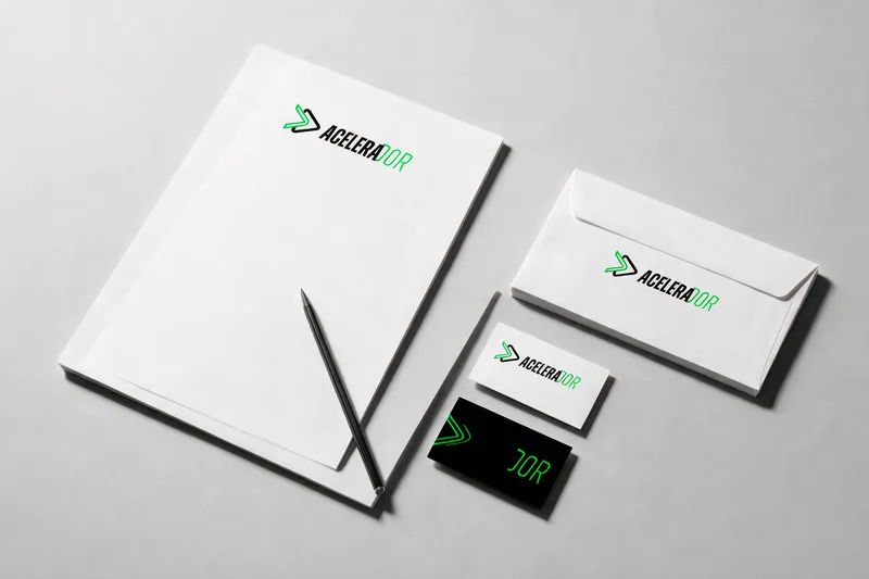 Papelaria Acelerador: papel timbrado, envelope e cartões
