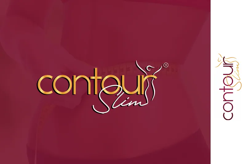 Logotipo Contour Slim em dourado sobre bordô