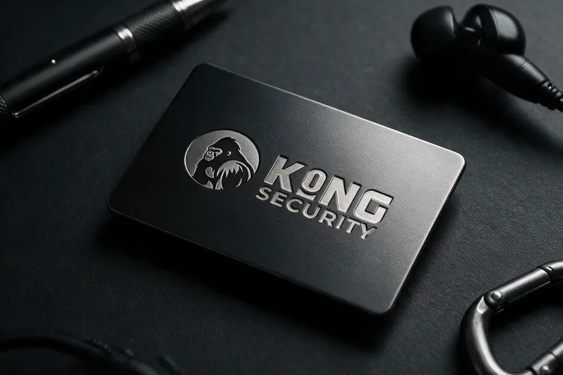 Cartão preto metálico com o logotipo Kong Security