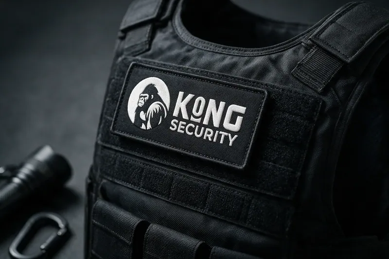 Colete tático preto com o logotipo Kong Security