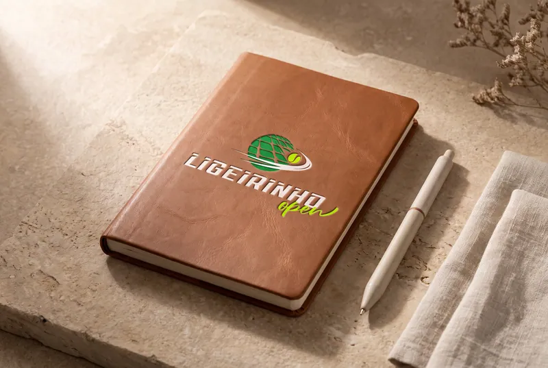 Caderno de couro com o logotipo Ligeirinho Open