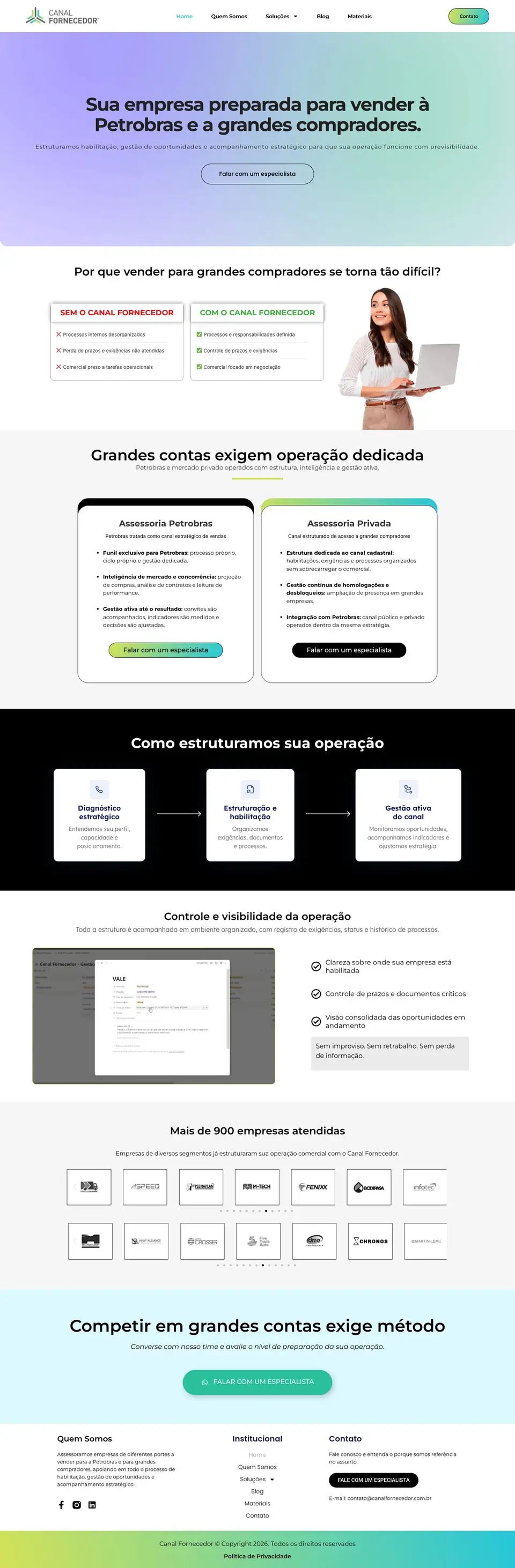 Página inicial do site Canal Fornecedor