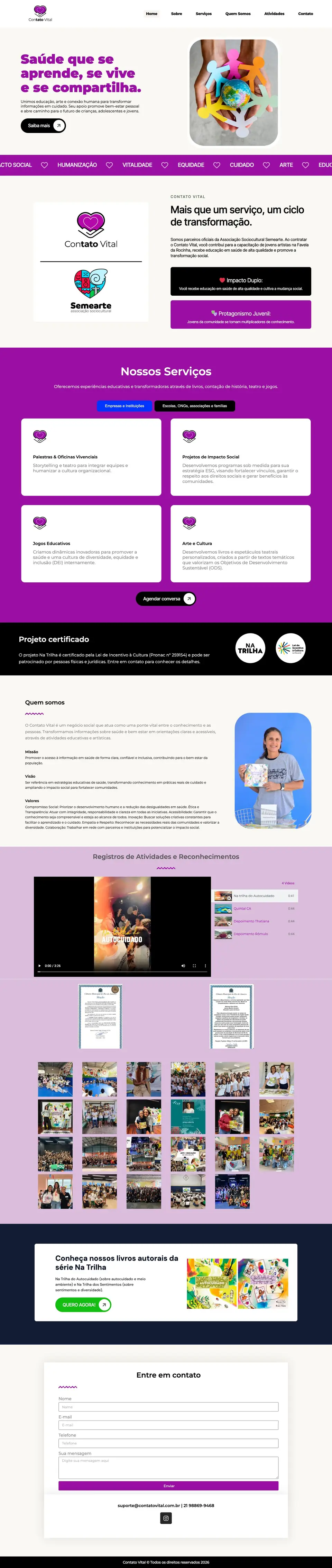 Página inicial do site Contato Vital