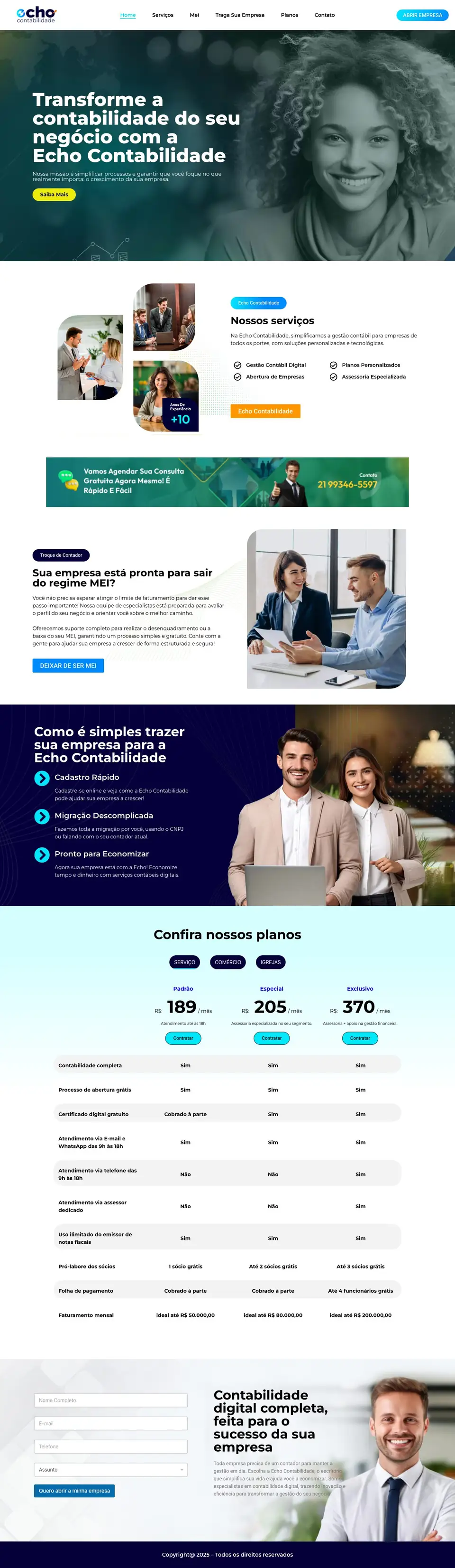 Página inicial do site Echo Contabilidade