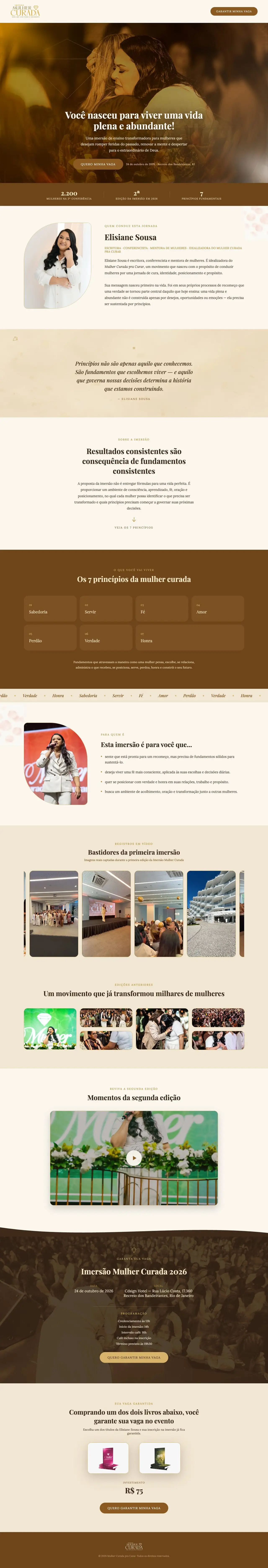 Landing page Imersão Mulher Curada, da abertura à inscrição