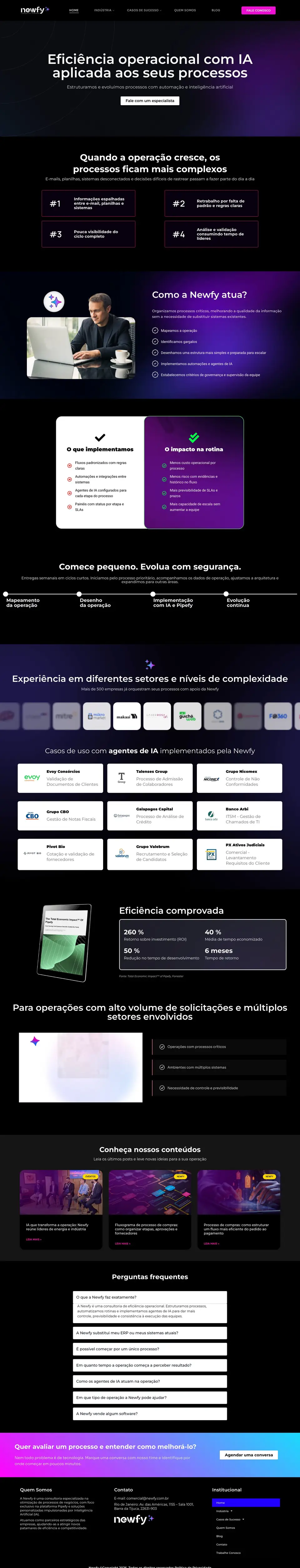 Página inicial do site Newfy