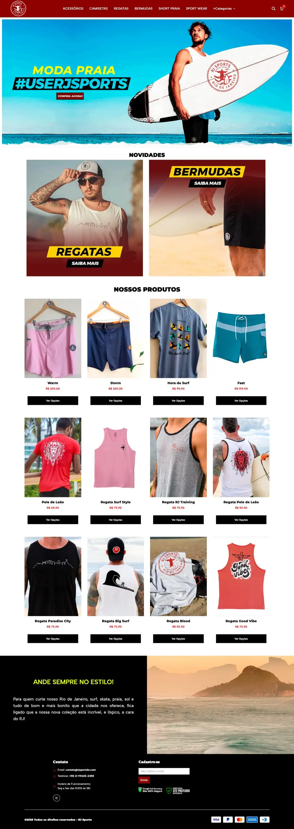 Página inicial do site RJ Sports