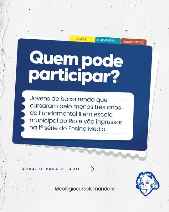 “Quem pode participar?” em pasta azul com ficha de caderno
