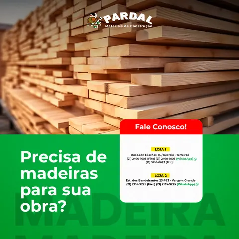 Pardal: “Precisa de madeiras para sua obra?” com pilhas de tábuas