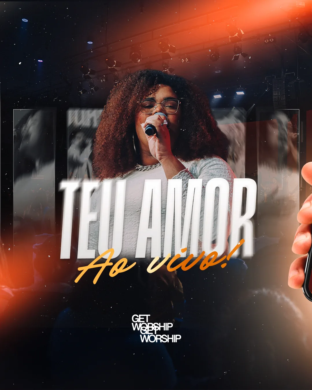Capa: “Teu Amor · Ao vivo!” com a cantora ao microfone no palco da Get Worship